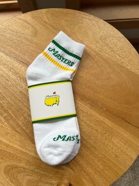 Masters White Ankle Socks with Green & Yellow Logo Trim